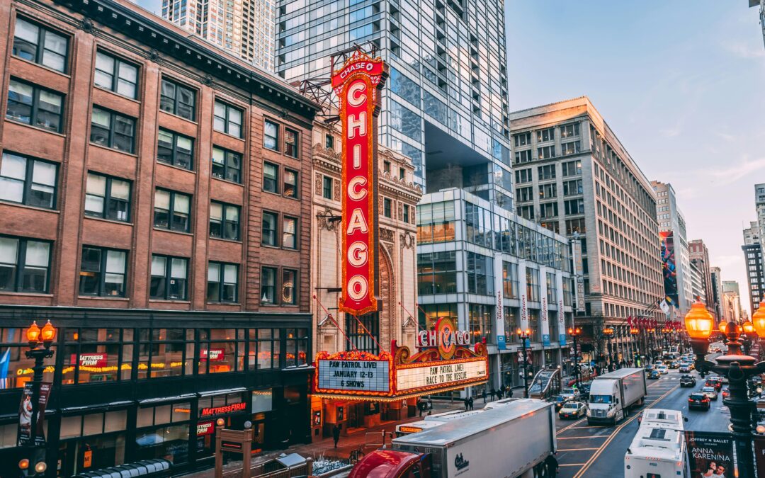 A Chicago sign in downtown Chicago.