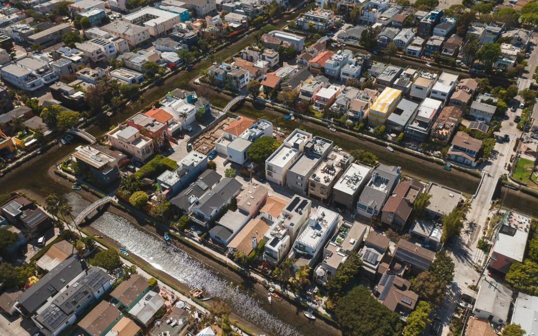 An aerial view of Los Angeles housing and homes in California communities.