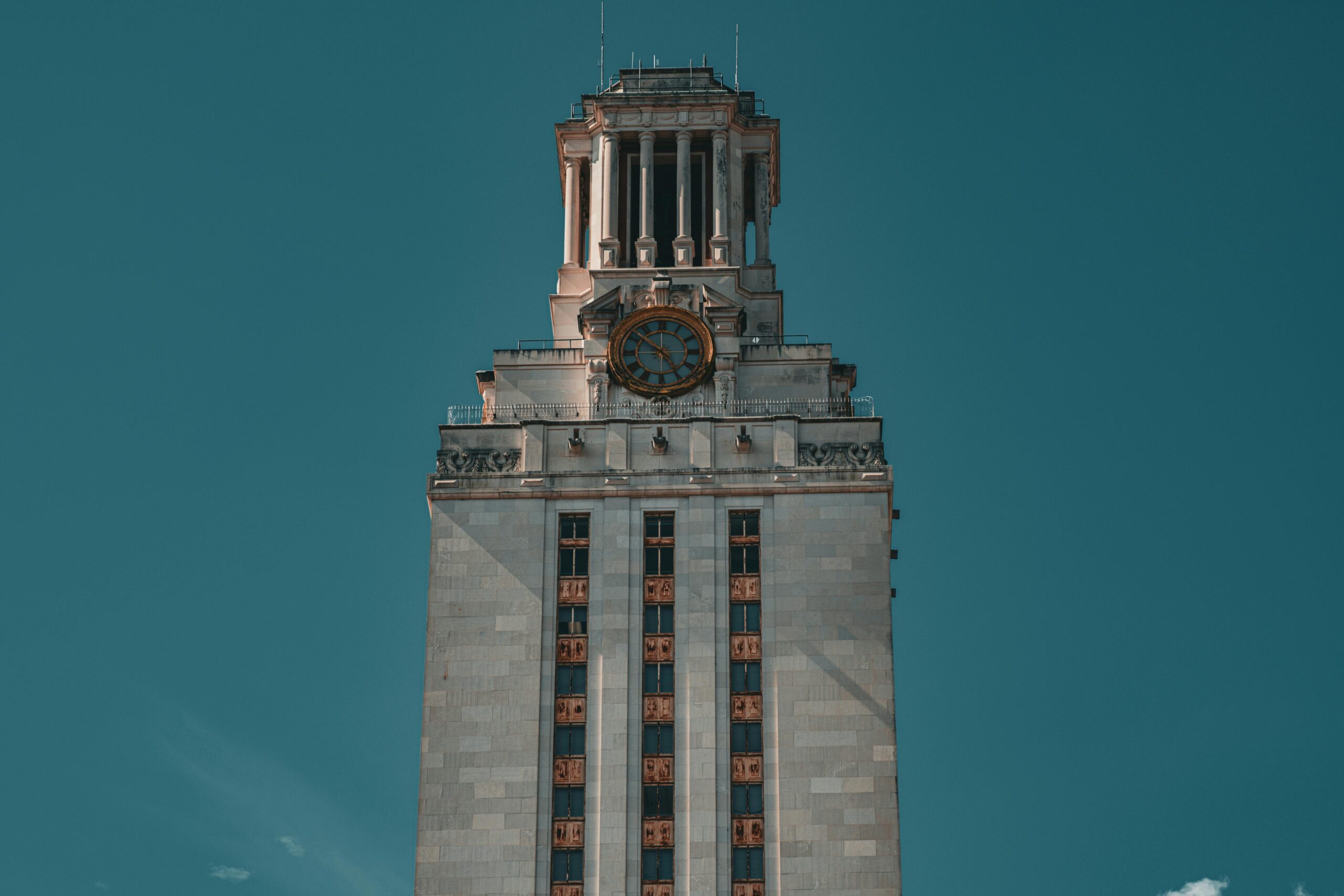 The main tower at the University of Texas at Austin campus in Texas.