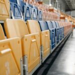 Convention center seats from an angle.