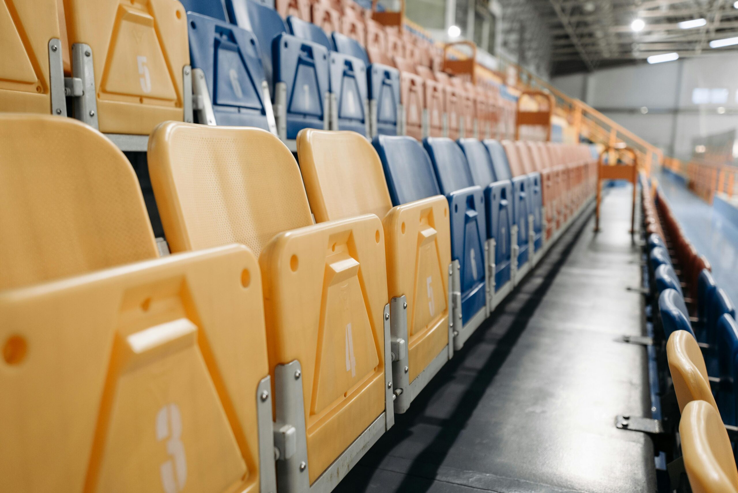 Convention center seats from an angle.