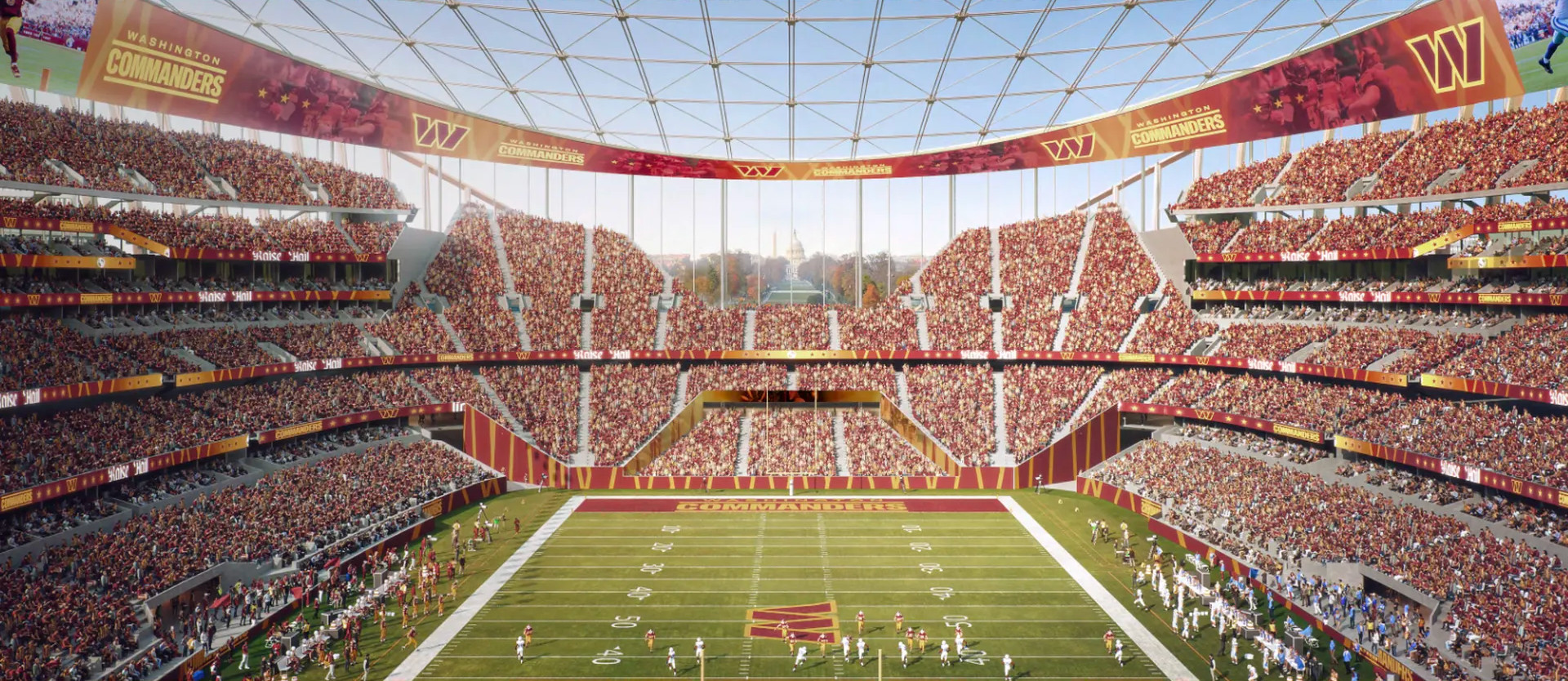 A rendering of the Commanders' new planned stadium on the RFK site.