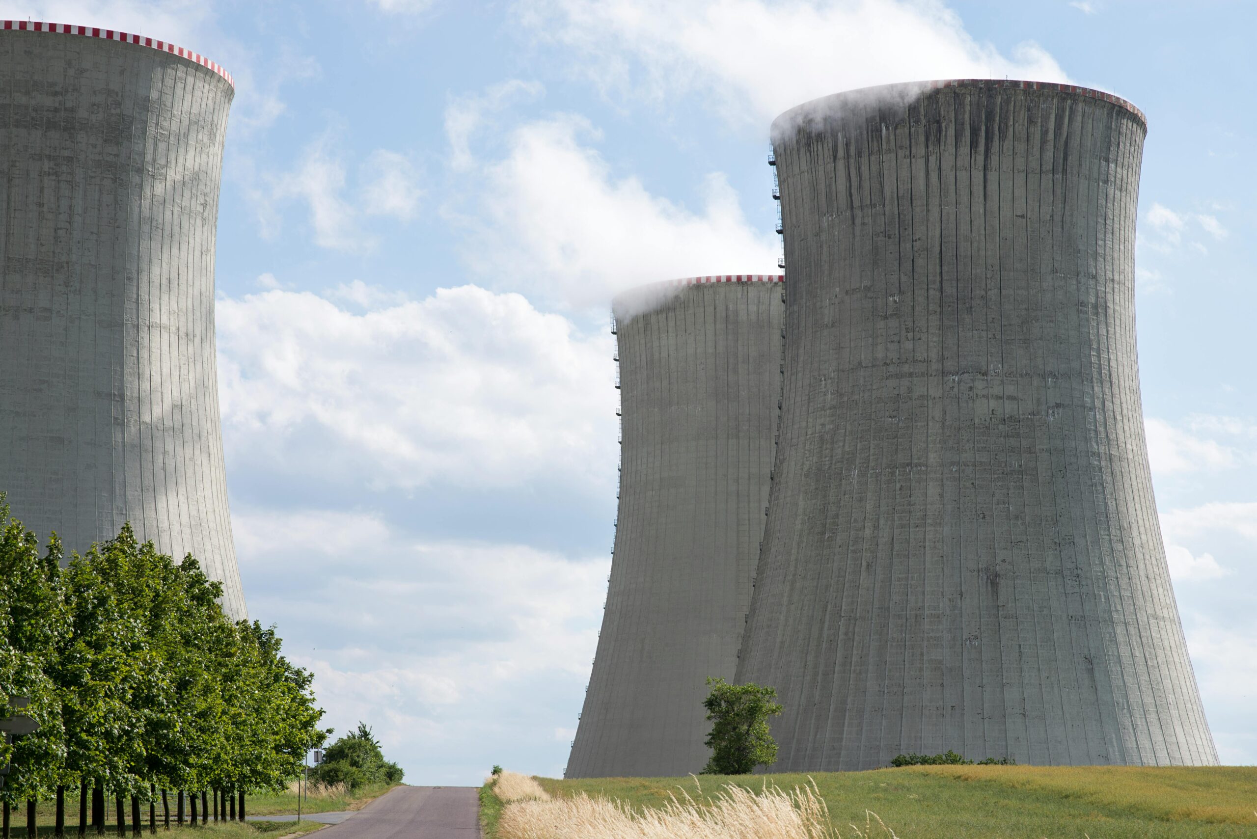 A distant view of nuclear silos as part of a nuclear reactor.