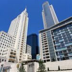 Tall financial buildings in Dallas on Main Street.