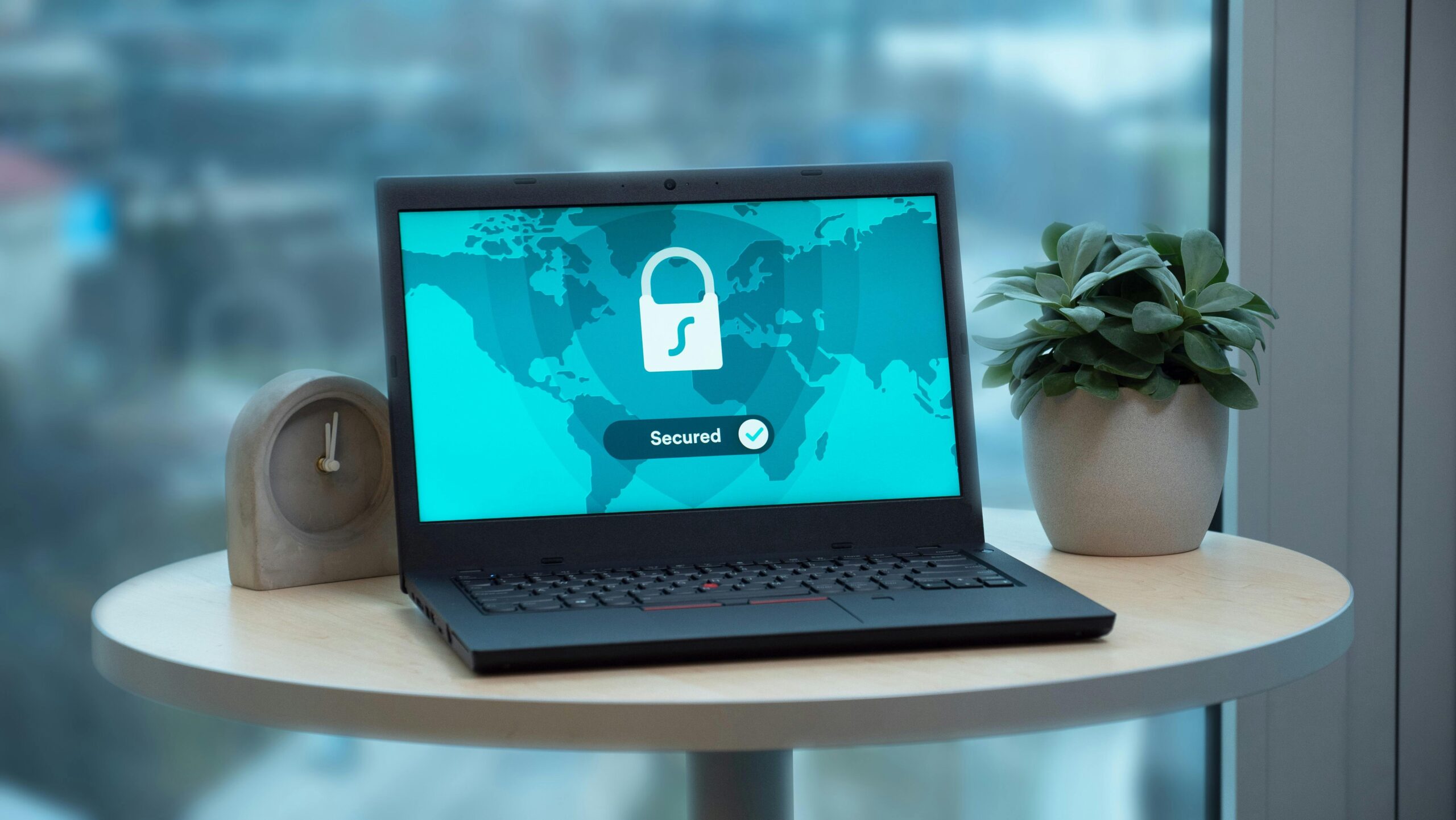 A laptop secured digitally from cyber attacks.