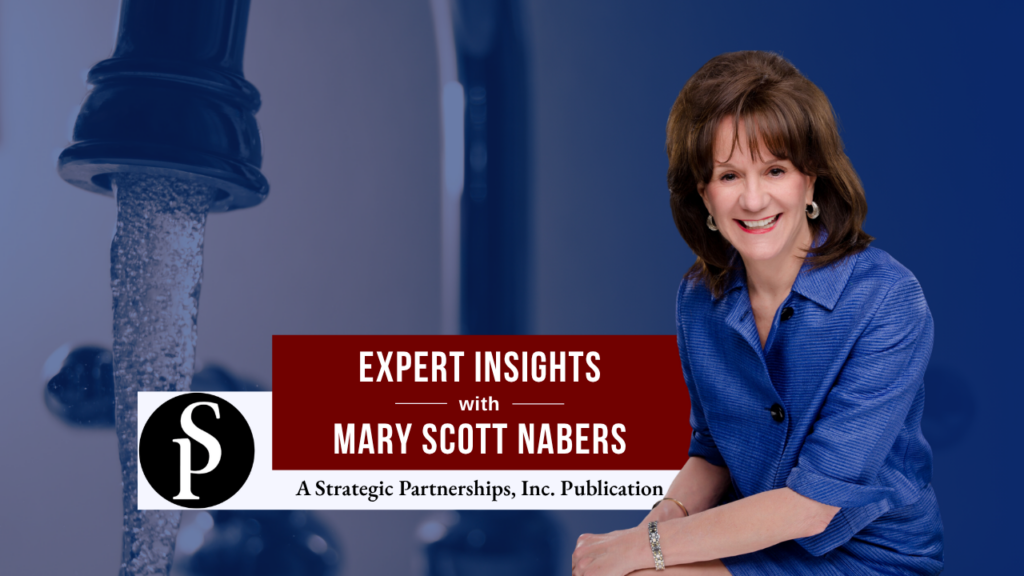 Mary Scott Nabers before a water faucet for her weekly column.