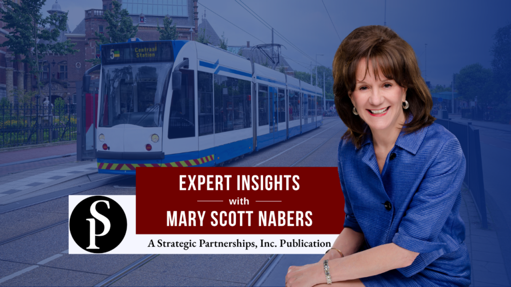 Mary Scott Nabers before a transit hub for her weekly column.