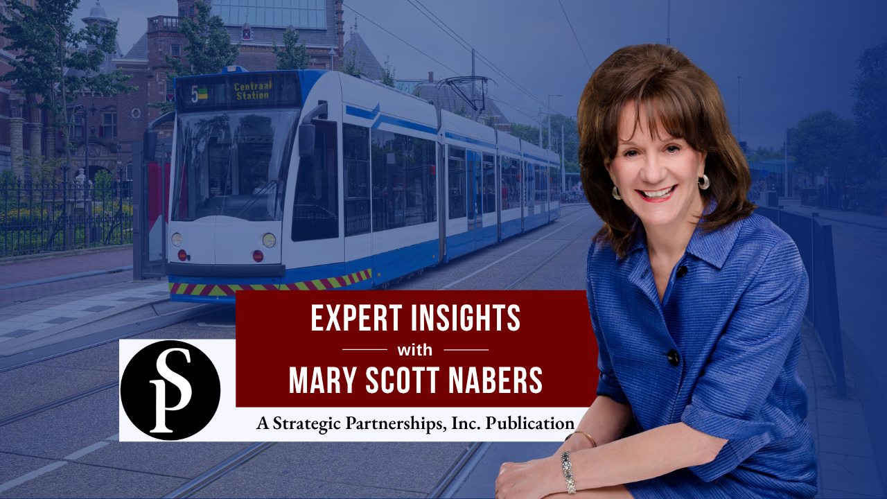 Mary Scott Nabers before a transit hub for her weekly column.