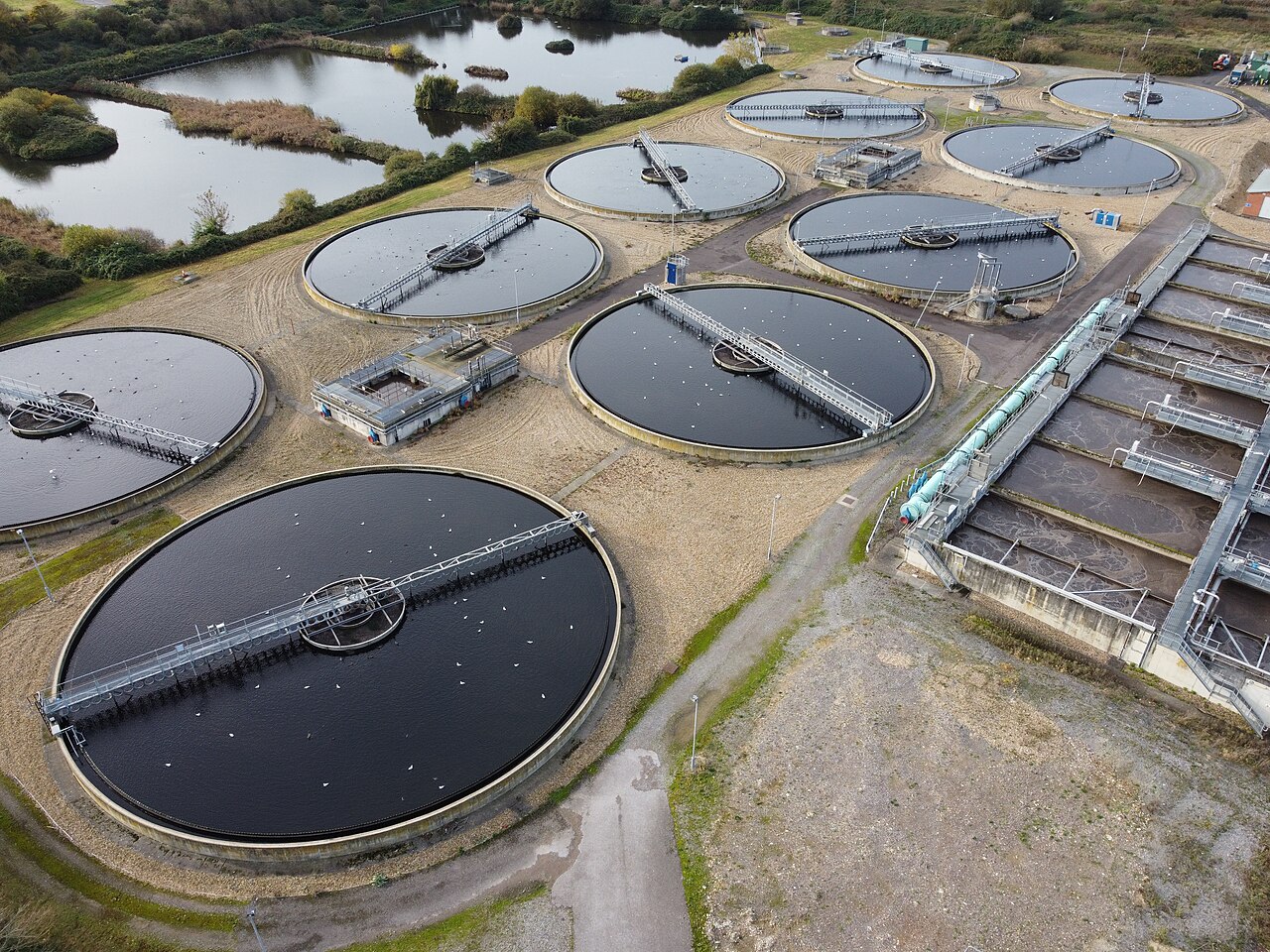 DCIM100MEDIADJI_0396.JPG An aerial view of a wastewater treatment plant.
