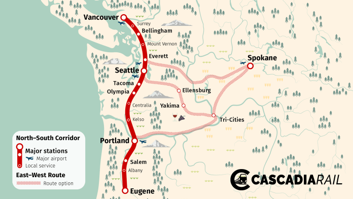 Cascadia Rail map High speed rail study on track with $10B appropriations bill