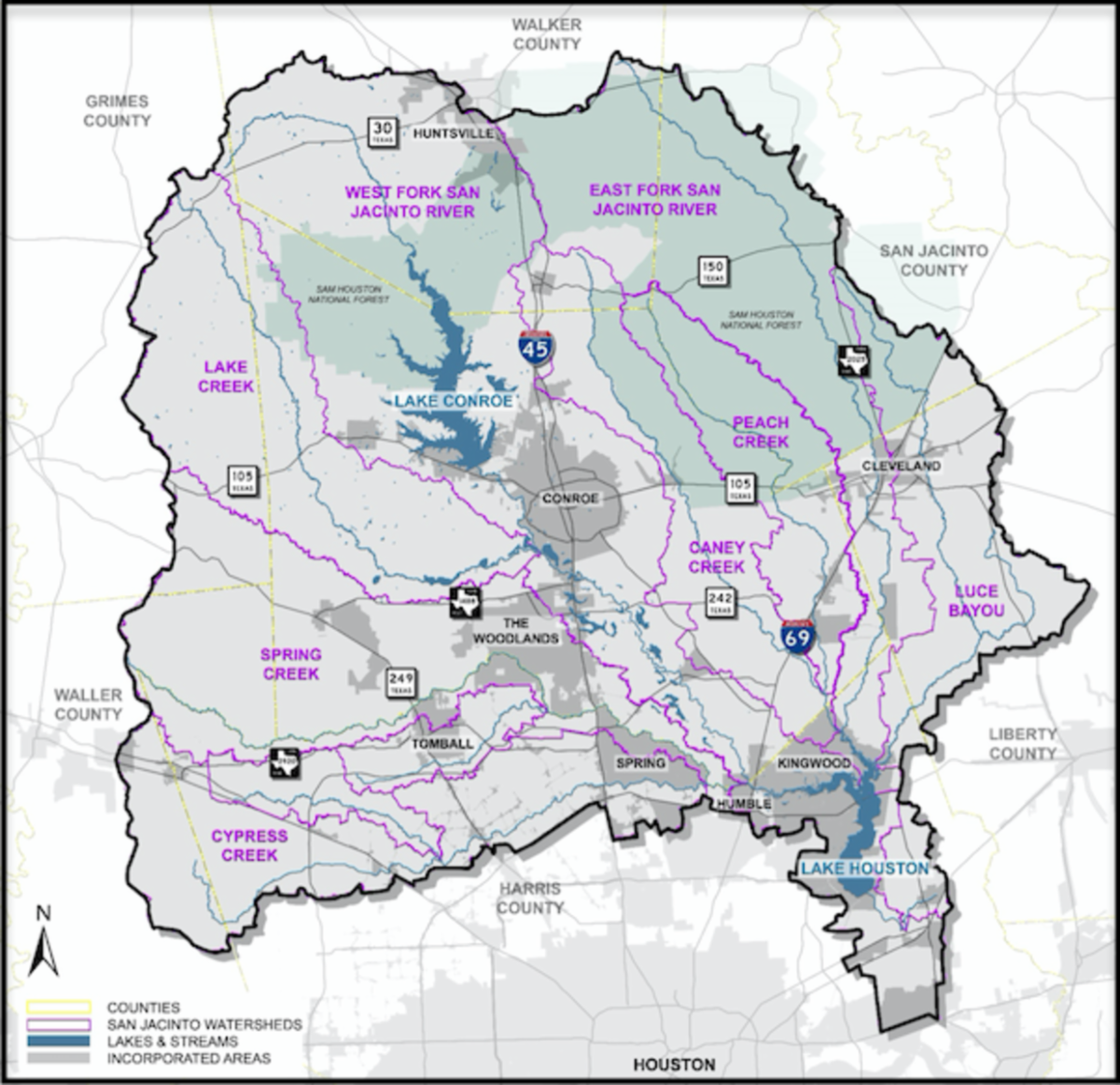Houston drainage San Jacinto River Basin map Regional study advises $3B in flood mitigation projects for Houston area