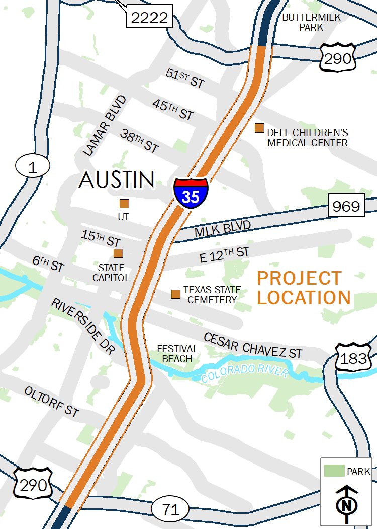 I 35 Capital Express Central Map Transportation commission approves $3.4B for Interstate 35 widening work