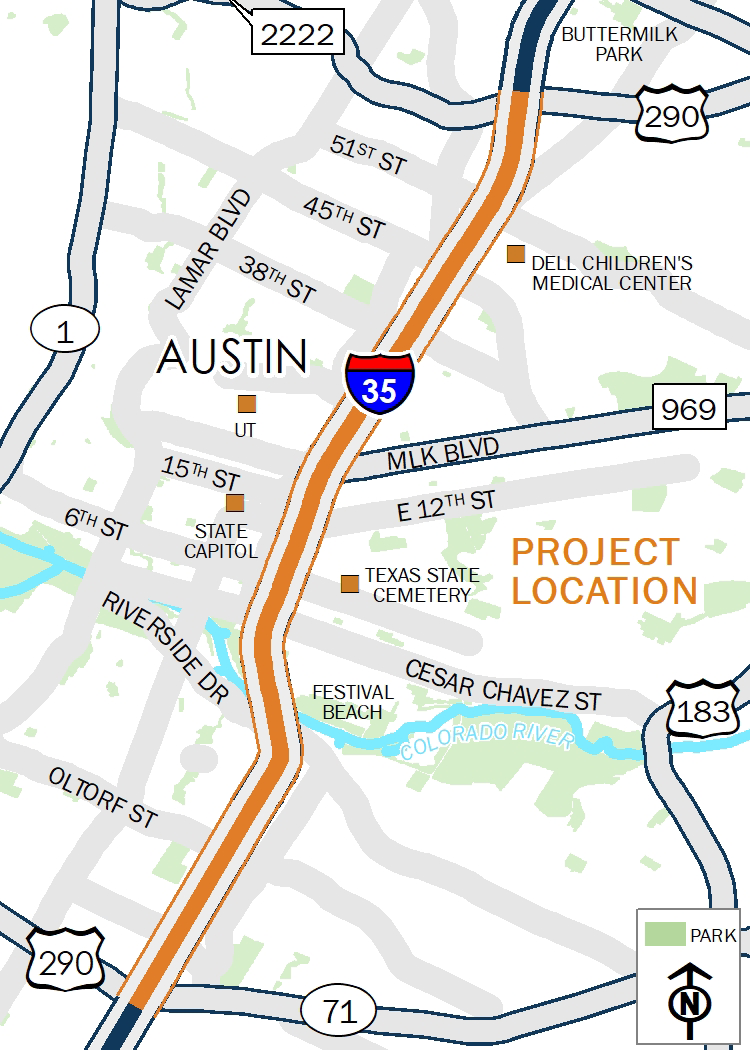 I-35-Capital-Express-Central-Map photo I 35 Capital Express Central Map Transportation commission approves $3.4B for Interstate 35 widening work