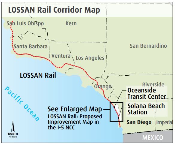 LOSSAN rail map Study finds rail tunnel would reduce LA San Diego travel time