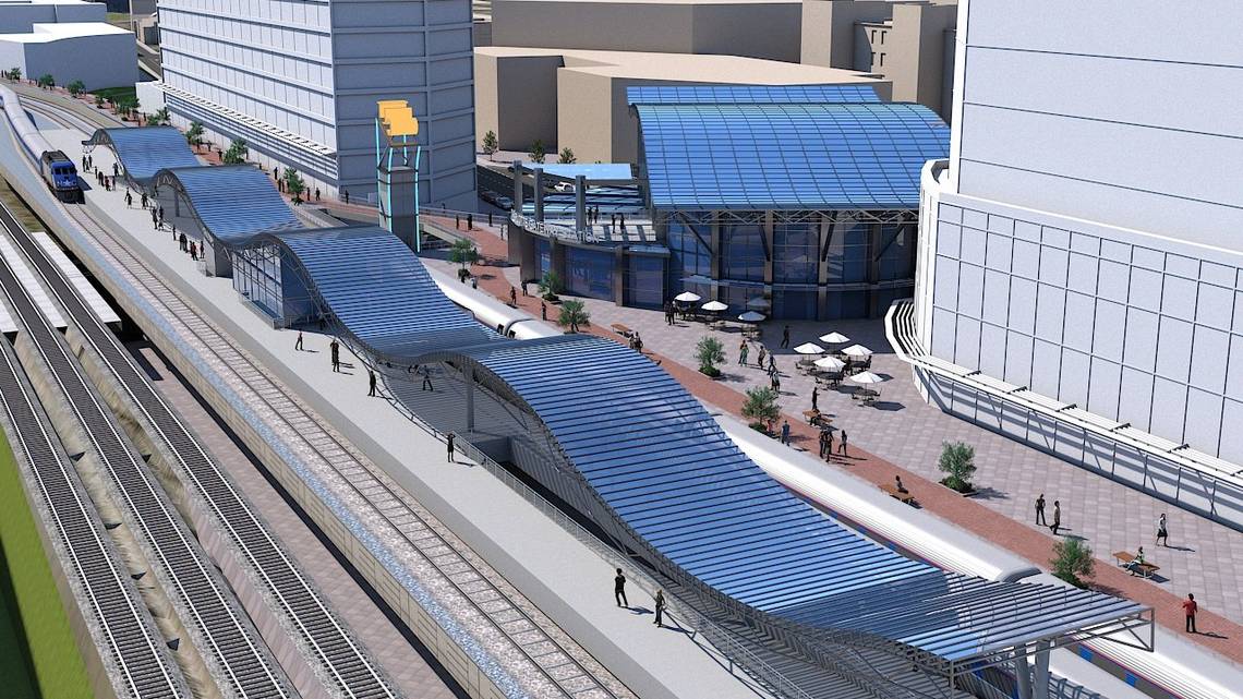 Rendering of Gateway Station in Charlotte Authorities developing Charlotte ATL high speed rail routes