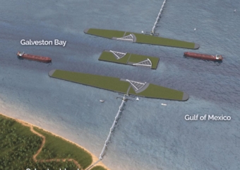 USACE Ike Dike Aerial view of the Bolivar Roads Gate System rendering2 340x240 Army Corps, GLO revise coastal storm surge barrier plan to estimated $26.2B